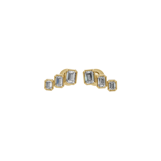 Graduated Emerald Cut Diamond Studs