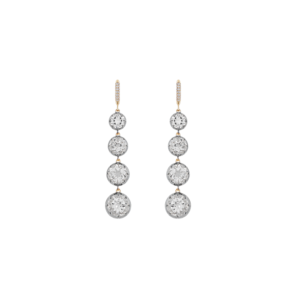 Graduated White Topaz Black Rhodium Drop Earrings – Henri Noël