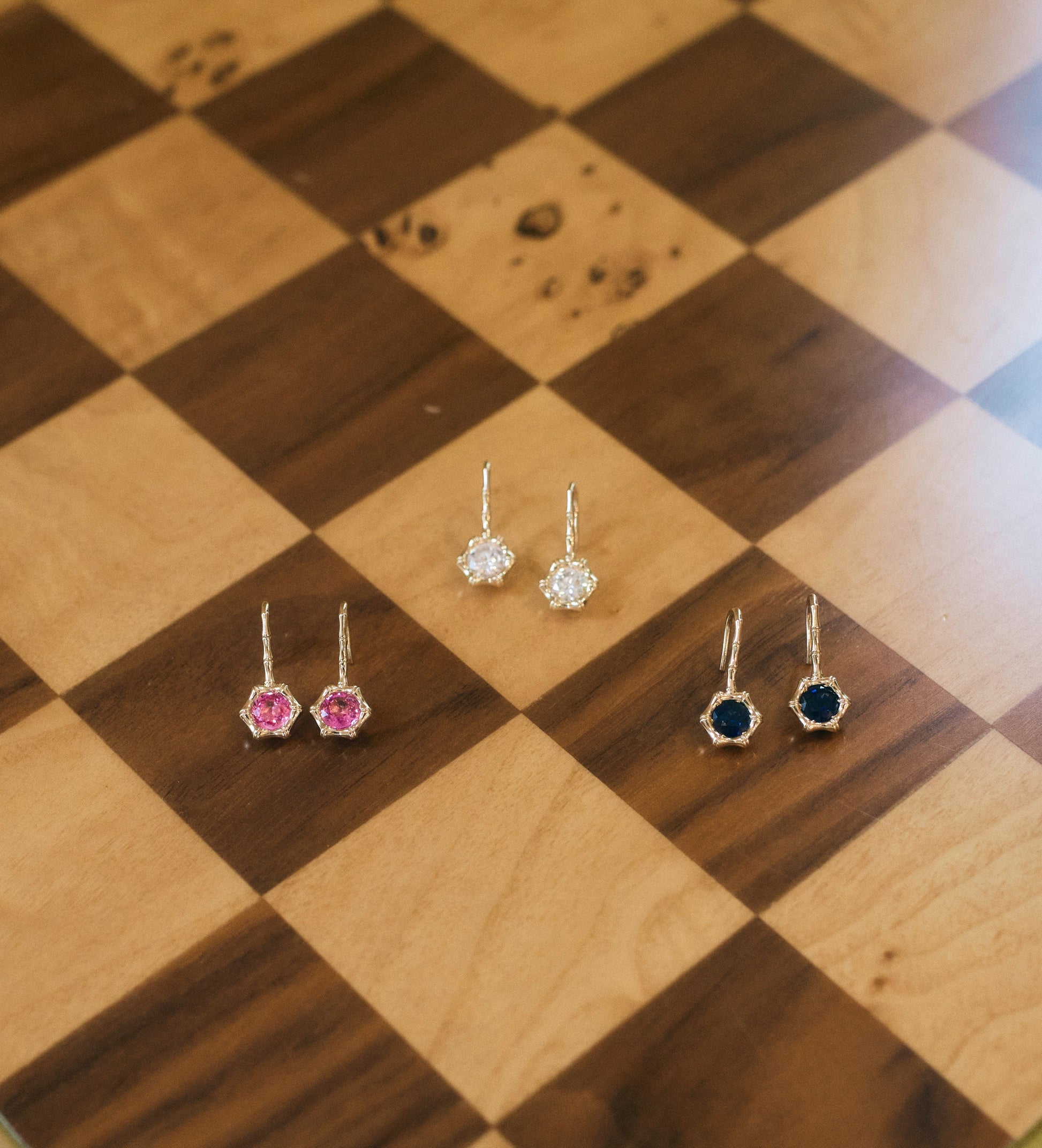 Bamboo Bezel Pink Sapphire Earrings – Henri Noël