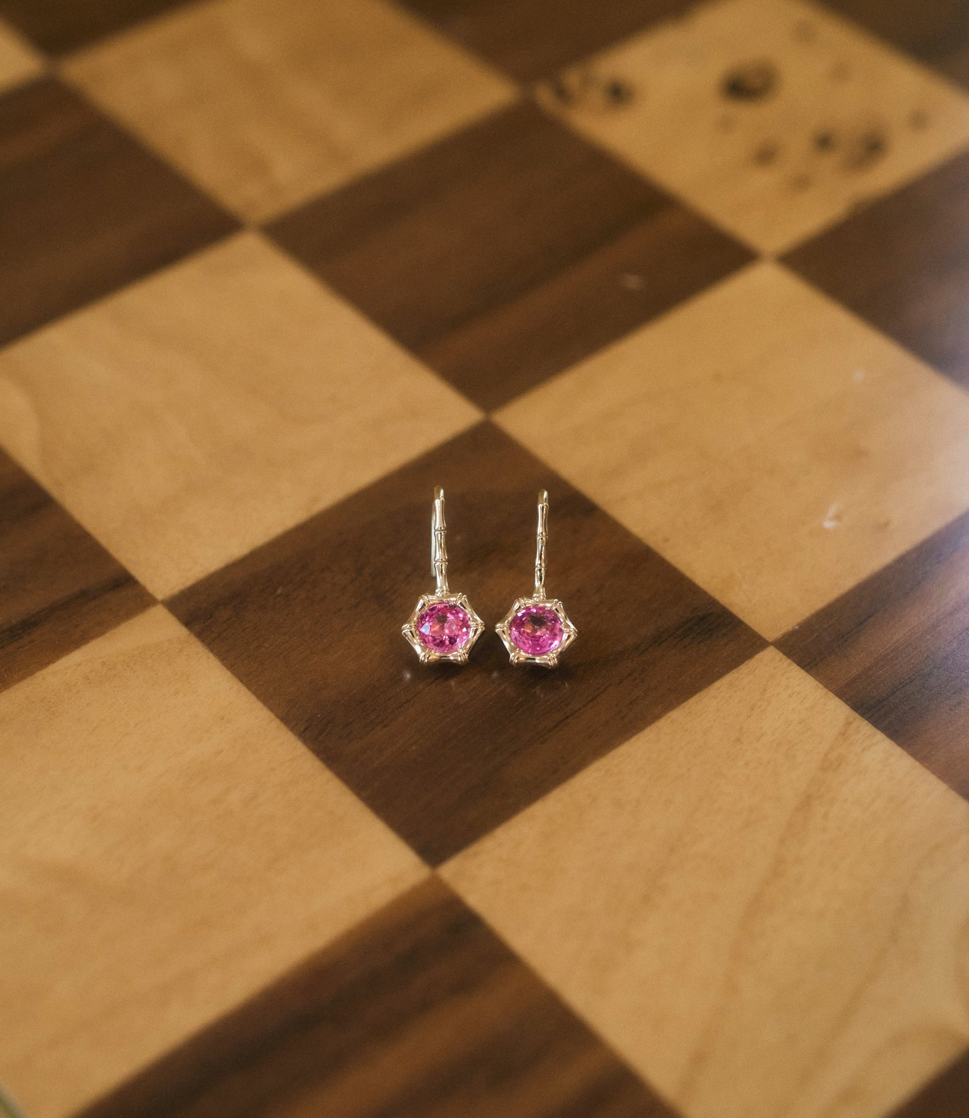Bamboo Bezel Pink Sapphire Earrings – Henri Noël