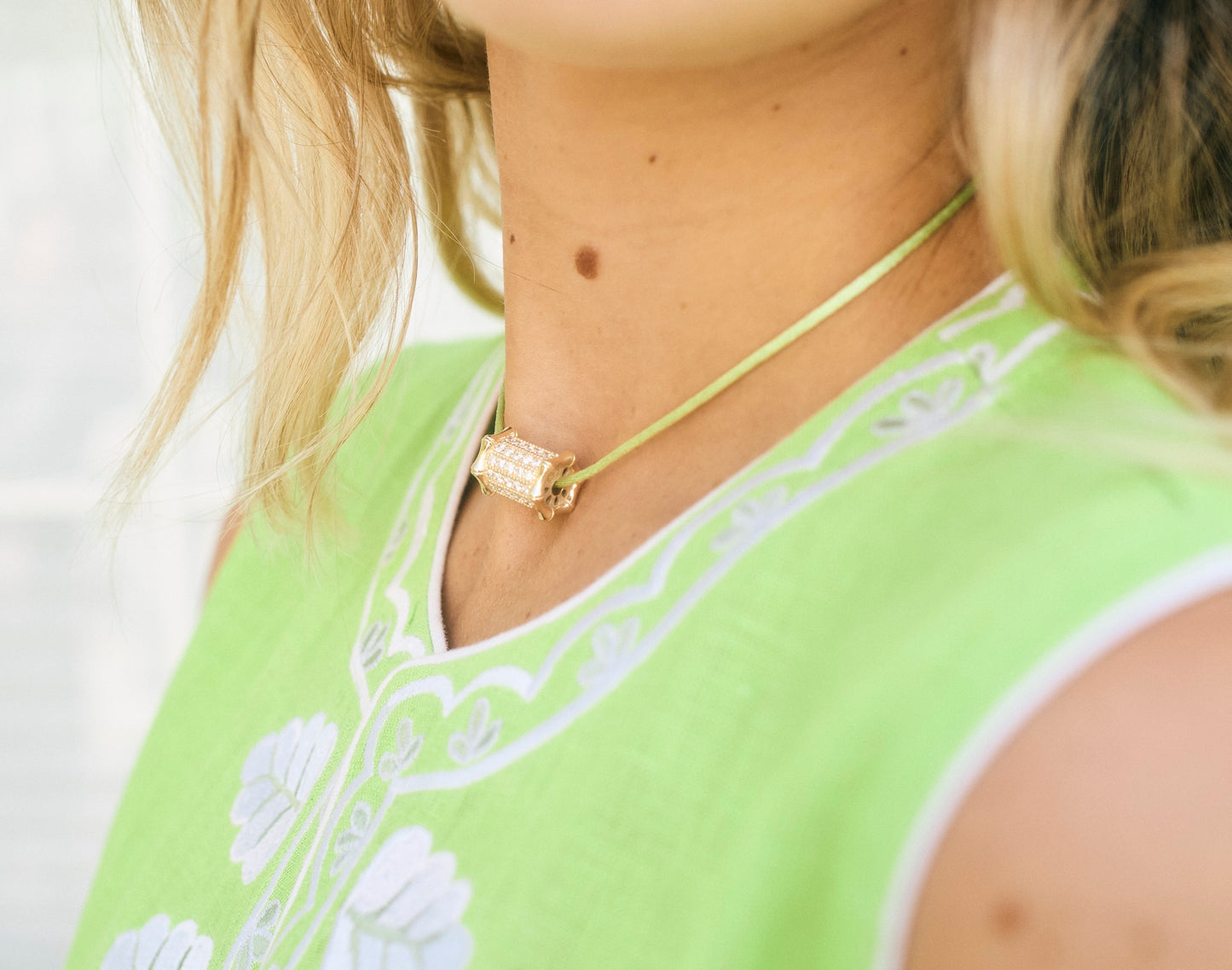 Large Bamboo Diamond Barrel Necklace