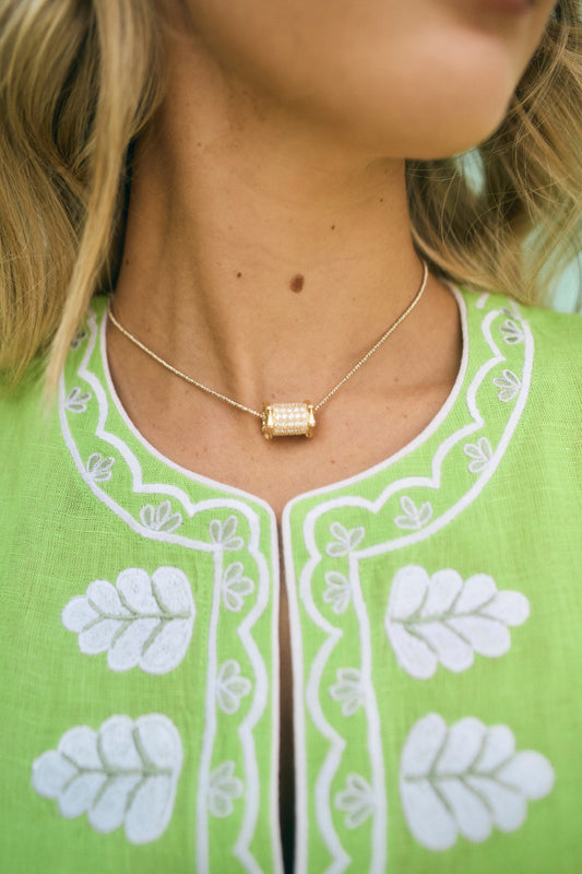 Large Bamboo Diamond Barrel Necklace