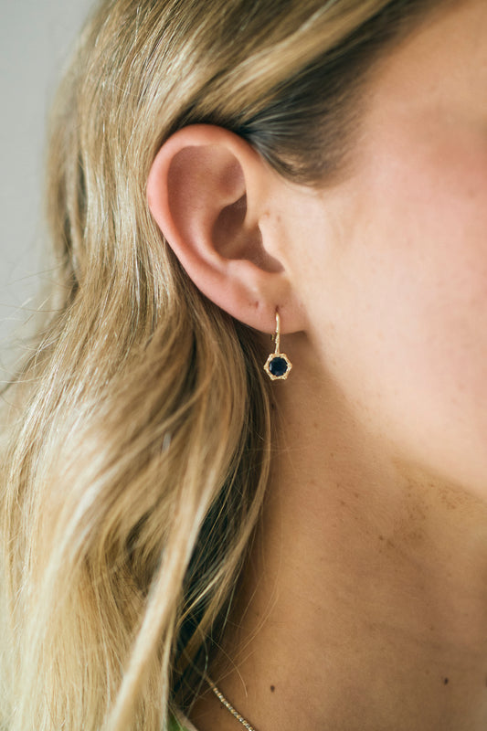 Bamboo Bezel Blue Sapphire Earrings