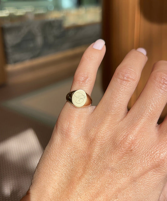 gold initial signet pinky ring