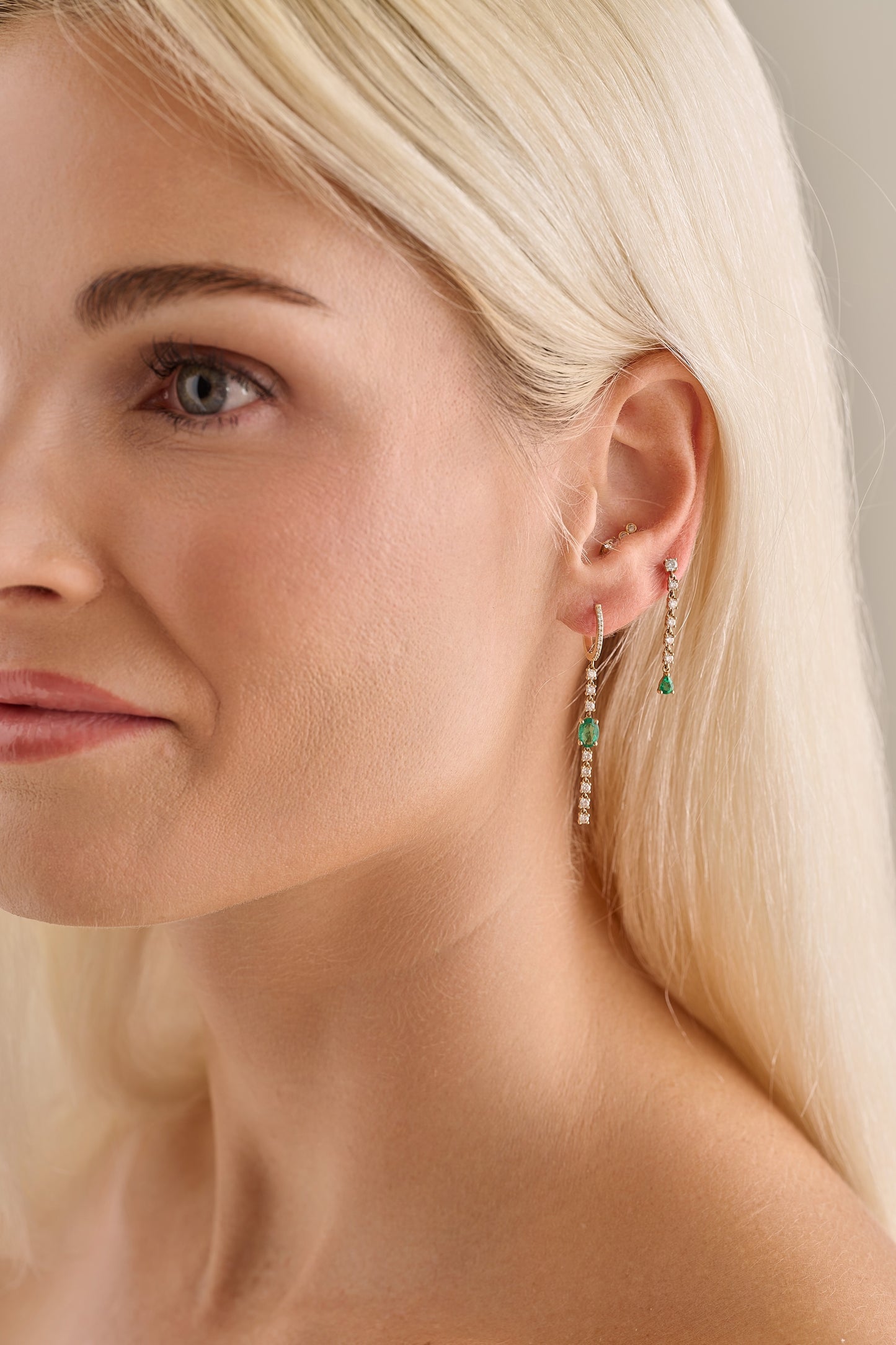 Diamond Prong Drop with an Emerald Pear Earrings