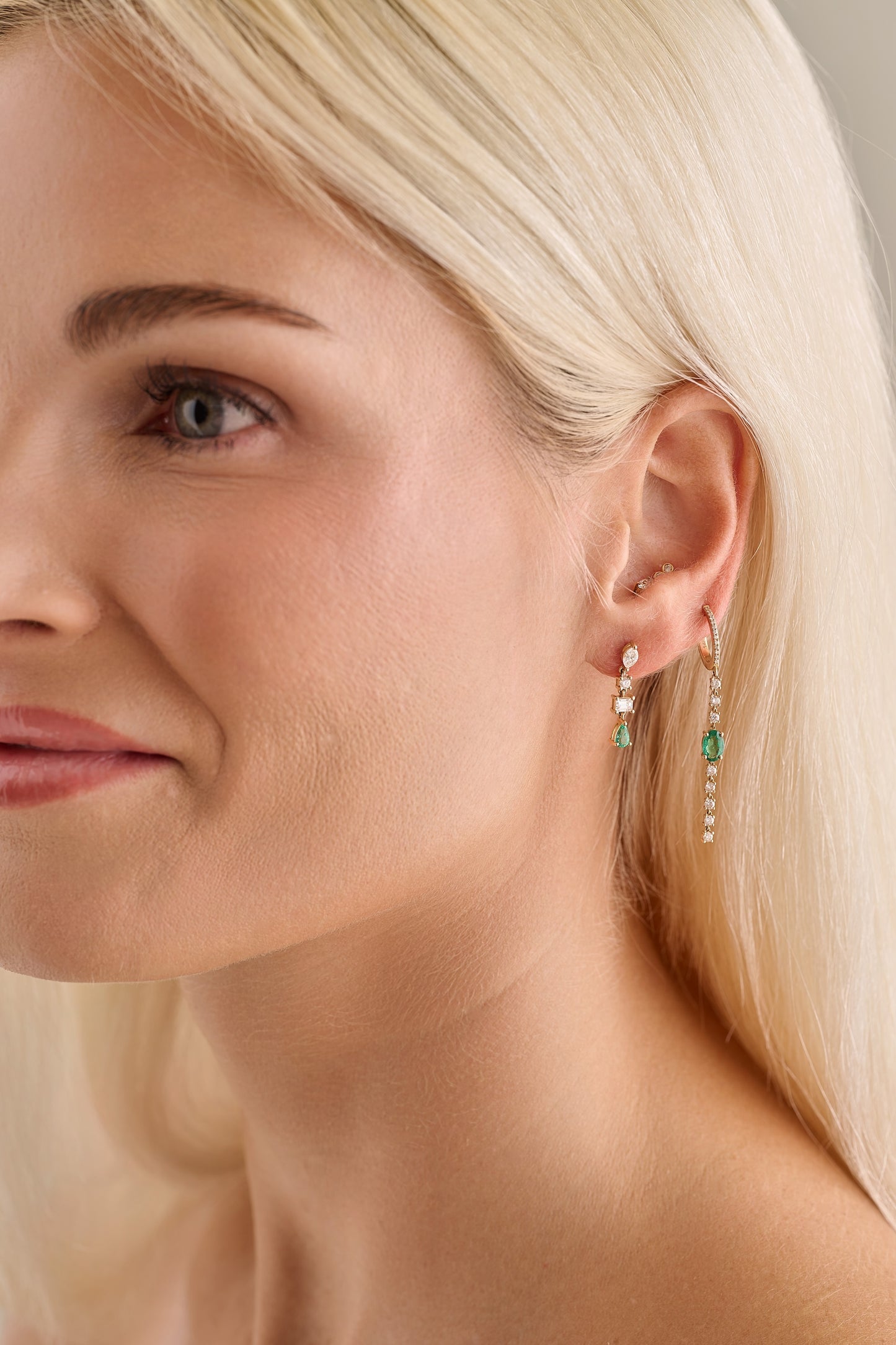 Emerald and Diamond Fancy Shape Drop Earrings