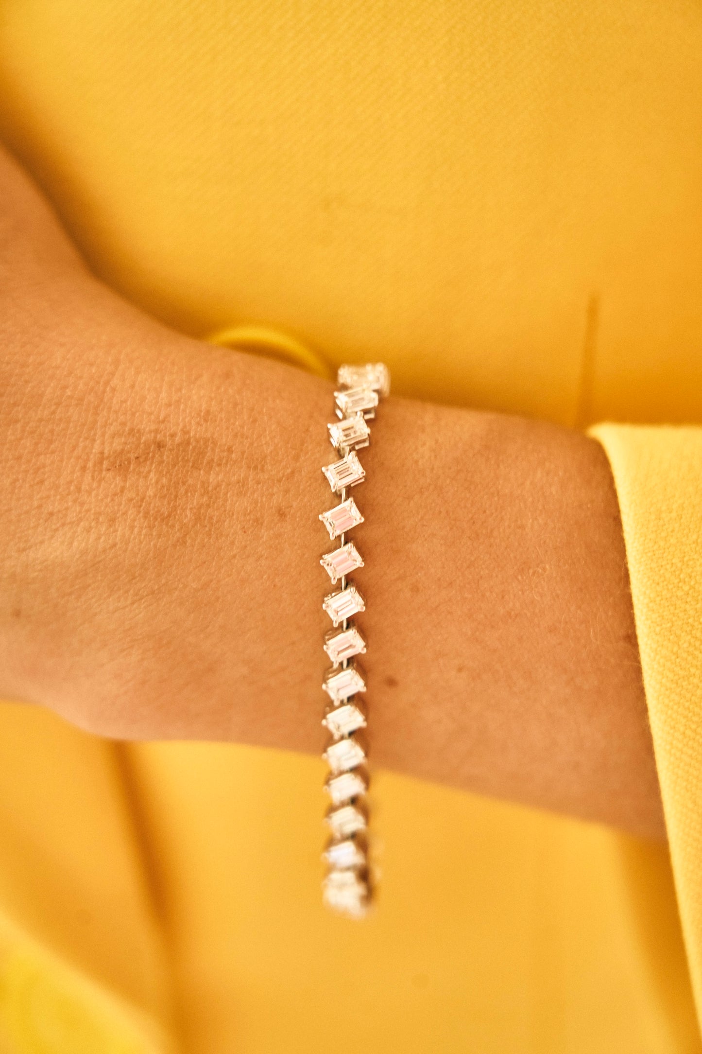 Spaced Emerald Cut Diamond Tennis Bracelet