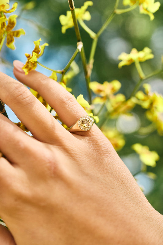 Diamond Scalloped Pinky Ring