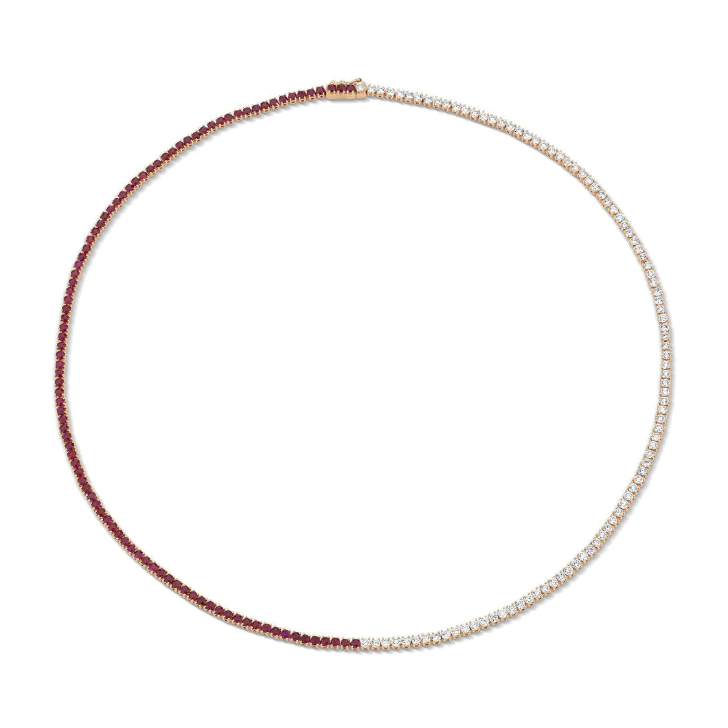 Half Gemstone Half Diamond Tennis Necklace – Henri Noël