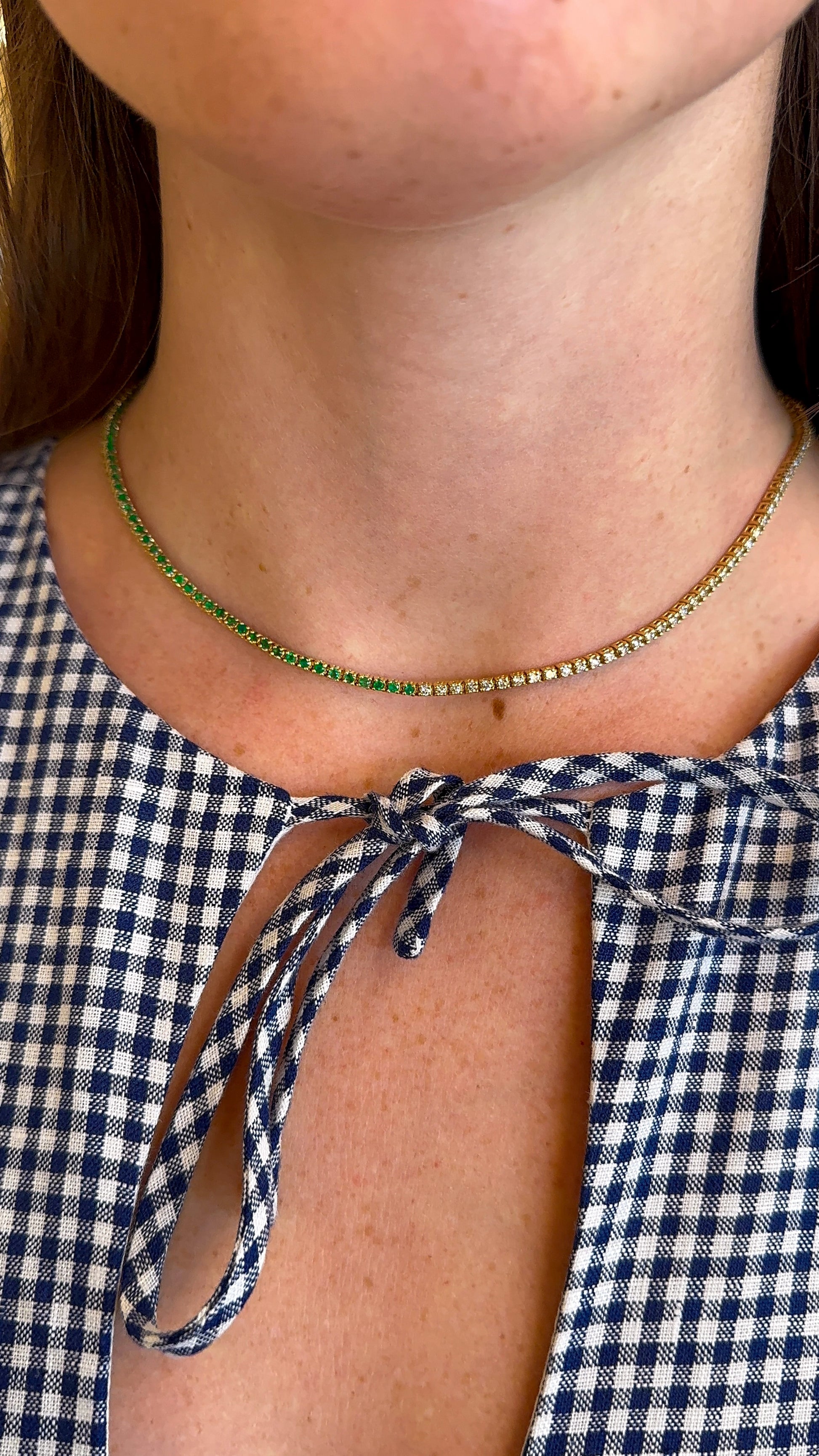 Half Gemstone Half Diamond Tennis Necklace – Henri Noël