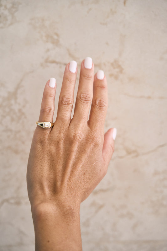 Diamond Halo Bezel Signet Pinky Rings