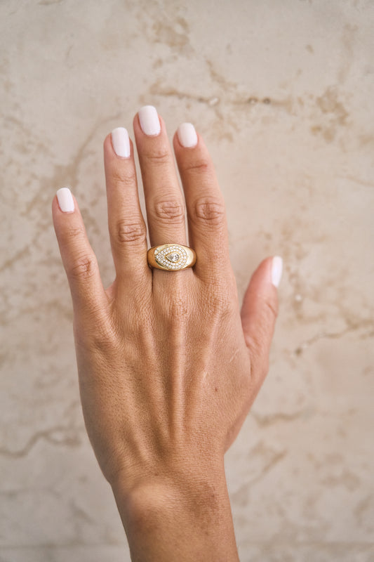 Diamond Bezel Pear Signet Ring
