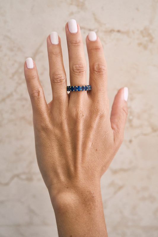 Oval Blue Sapphire Eternity Band