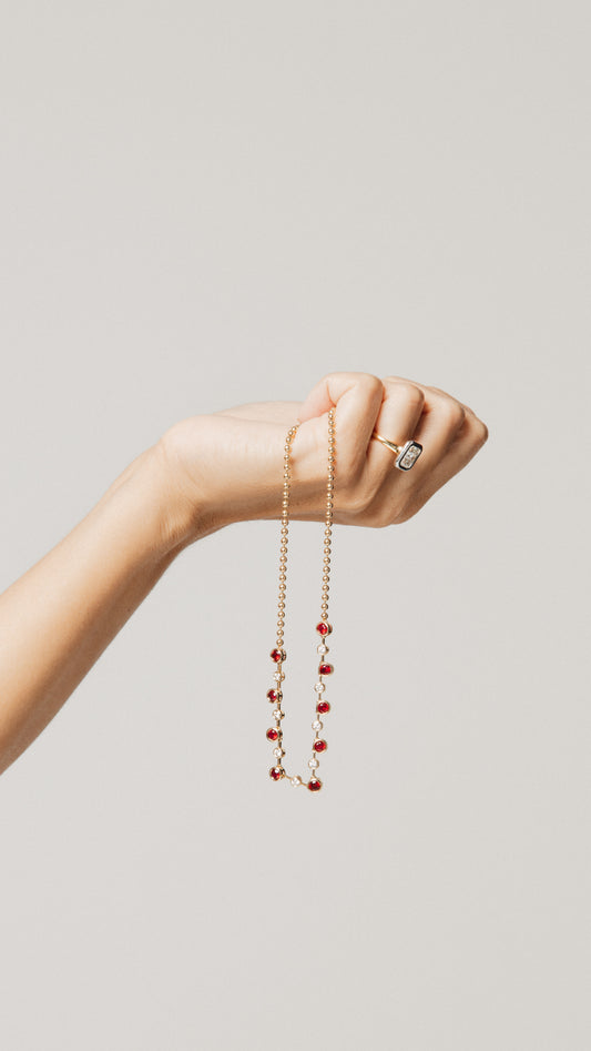 Ruby and Diamond Bezel Necklace