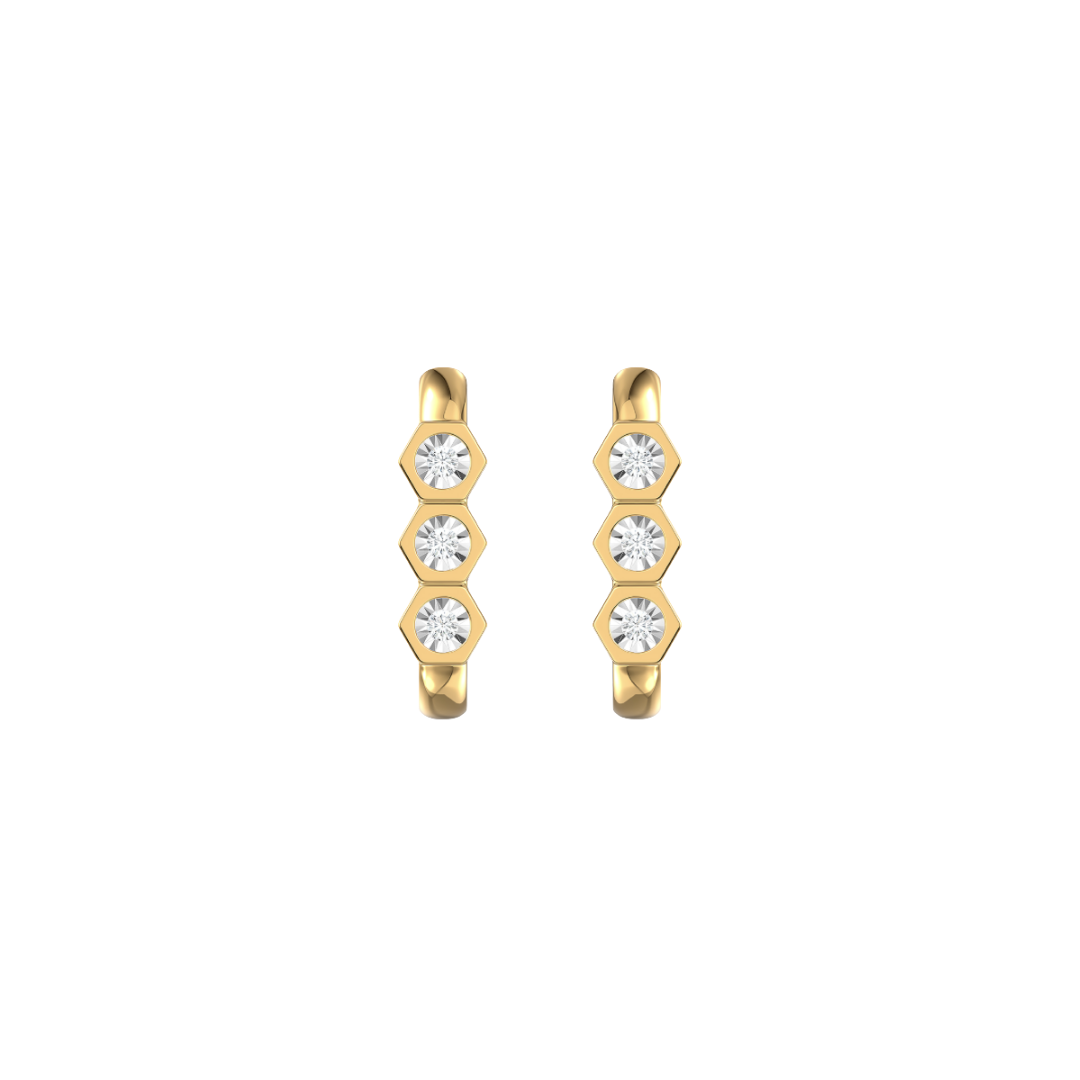 Hexagon Bezel Diamond Paperclip Earrings