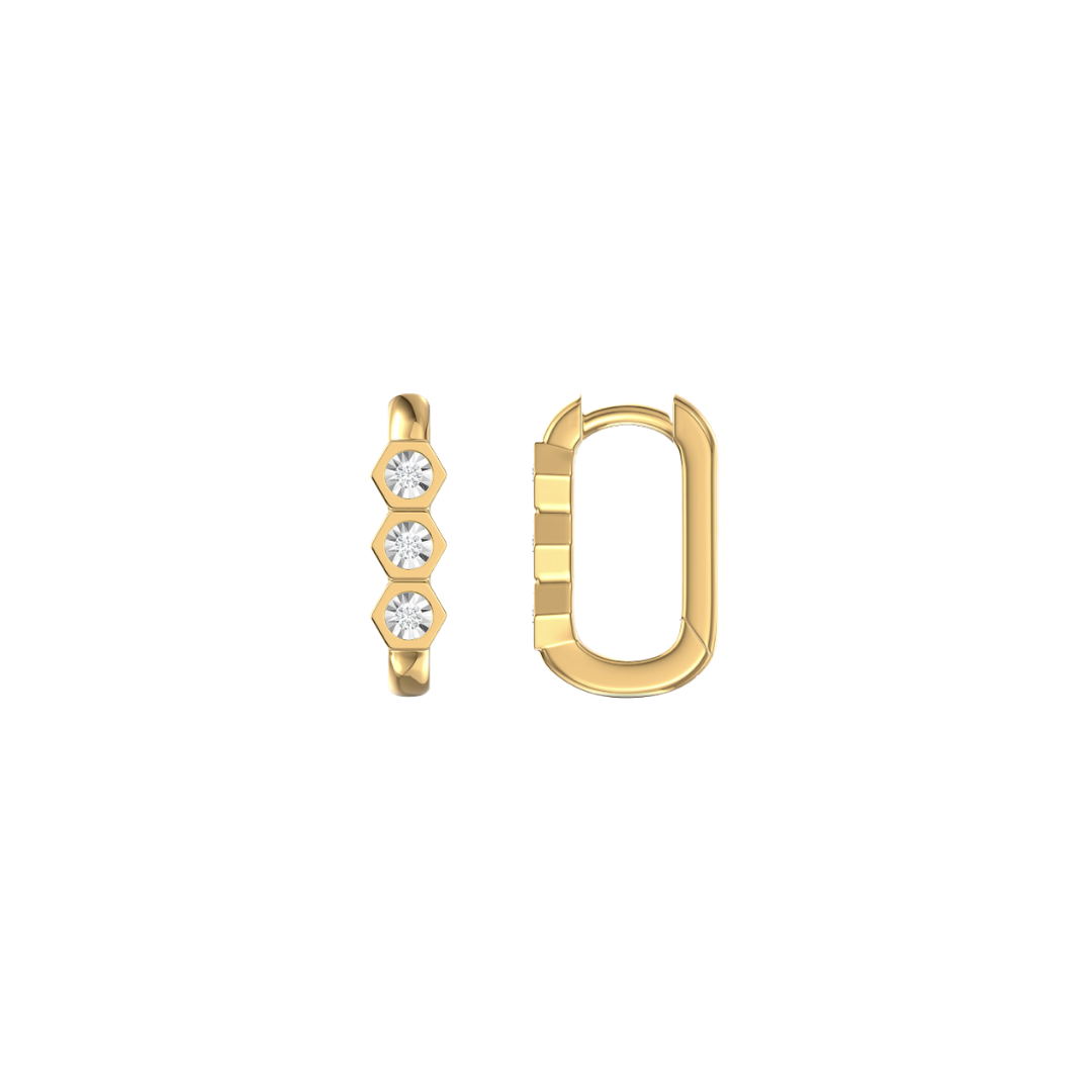 Hexagon Bezel Diamond Paperclip Earrings