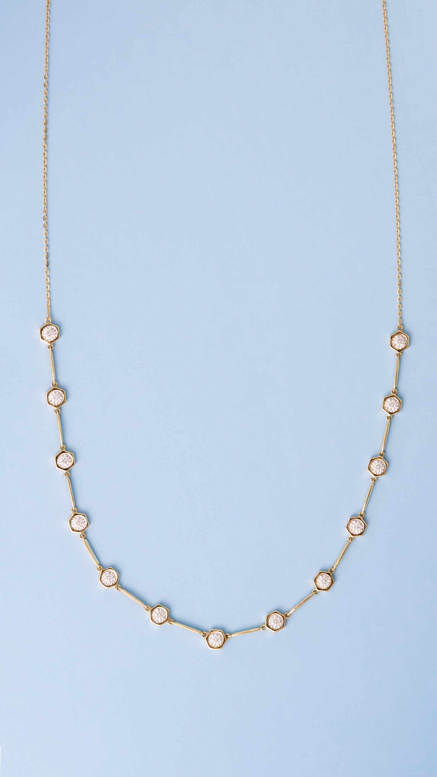 Hexagon Bezel Diamond Spaced Necklace – Henri Noël