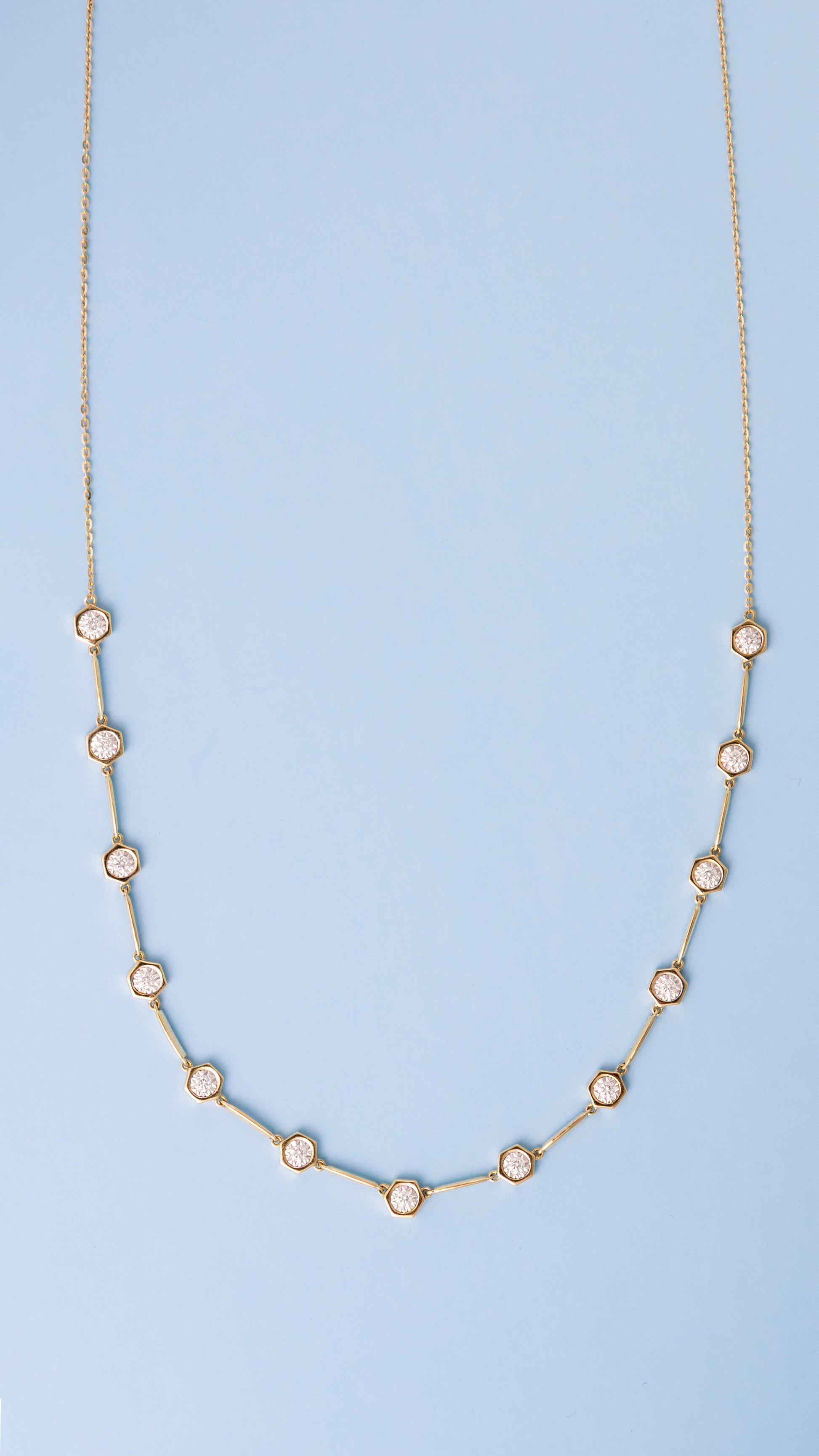 Hexagon Bezel Diamond Spaced Necklace – Henri Noël