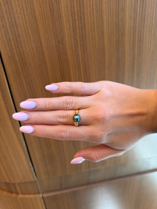 Estate Black Pearl and Diamond Ring