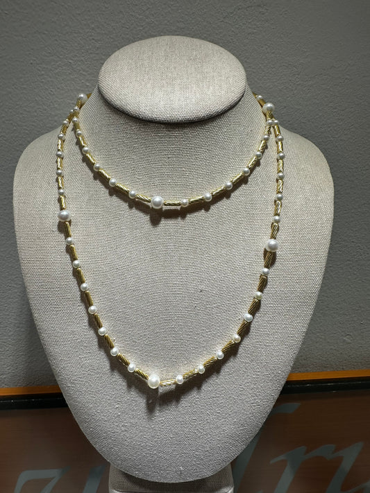 Estate David Yurman Pearl & Gold Bar Necklace