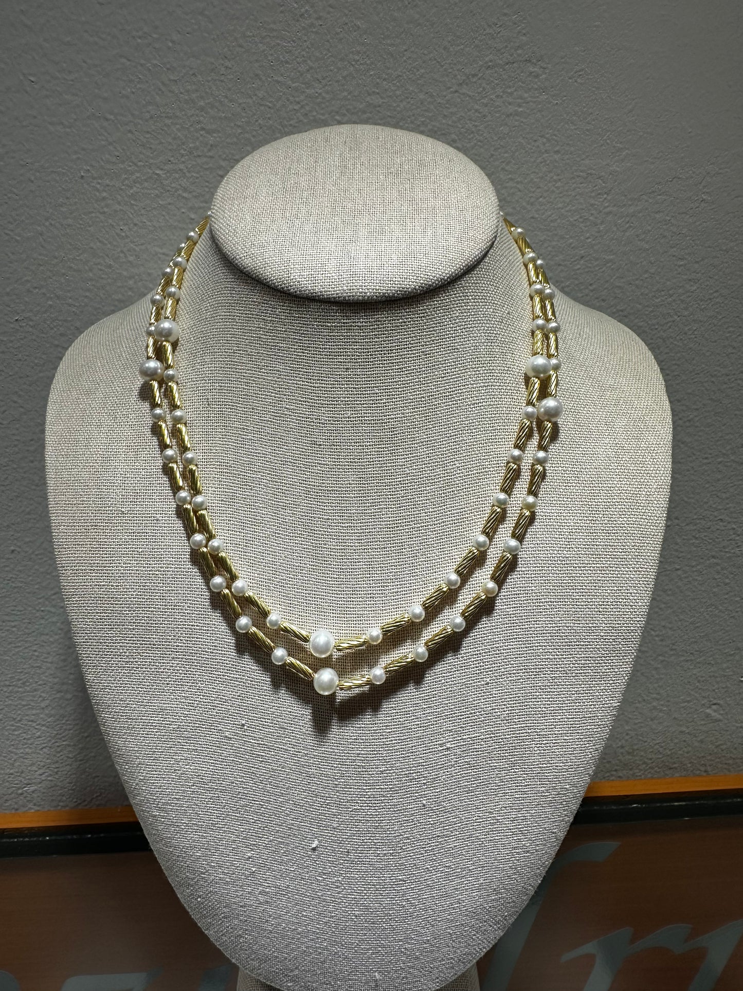 Estate David Yurman Pearl & Gold Bar Necklace