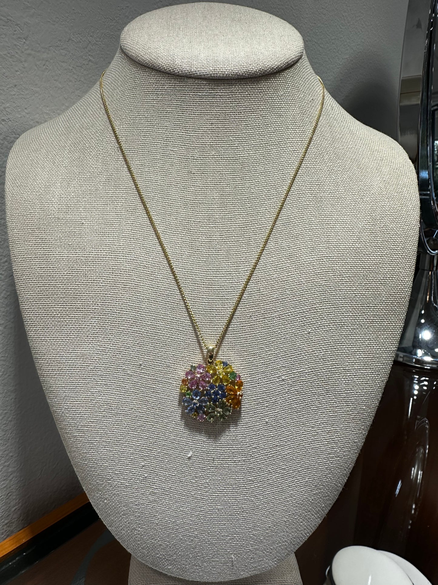 Estate Effy Multi Sapphire Flower Pendant Necklace