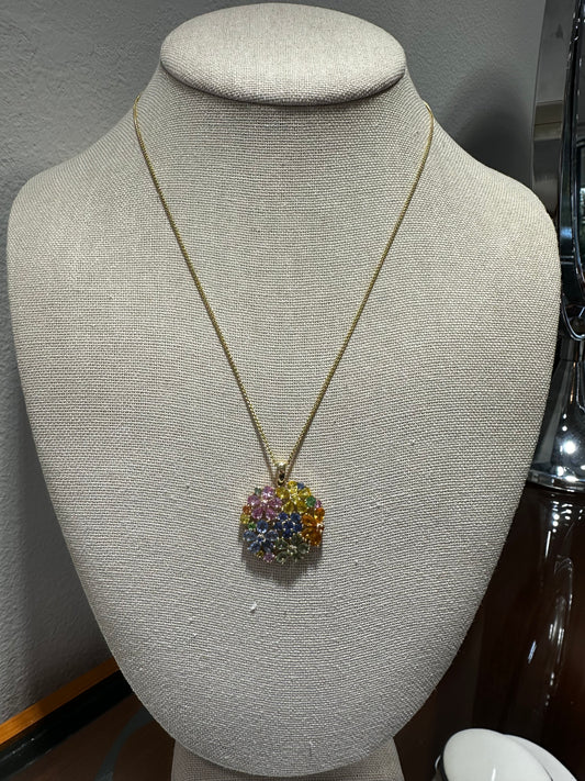 Estate Effy Multi Sapphire Flower Pendant Necklace
