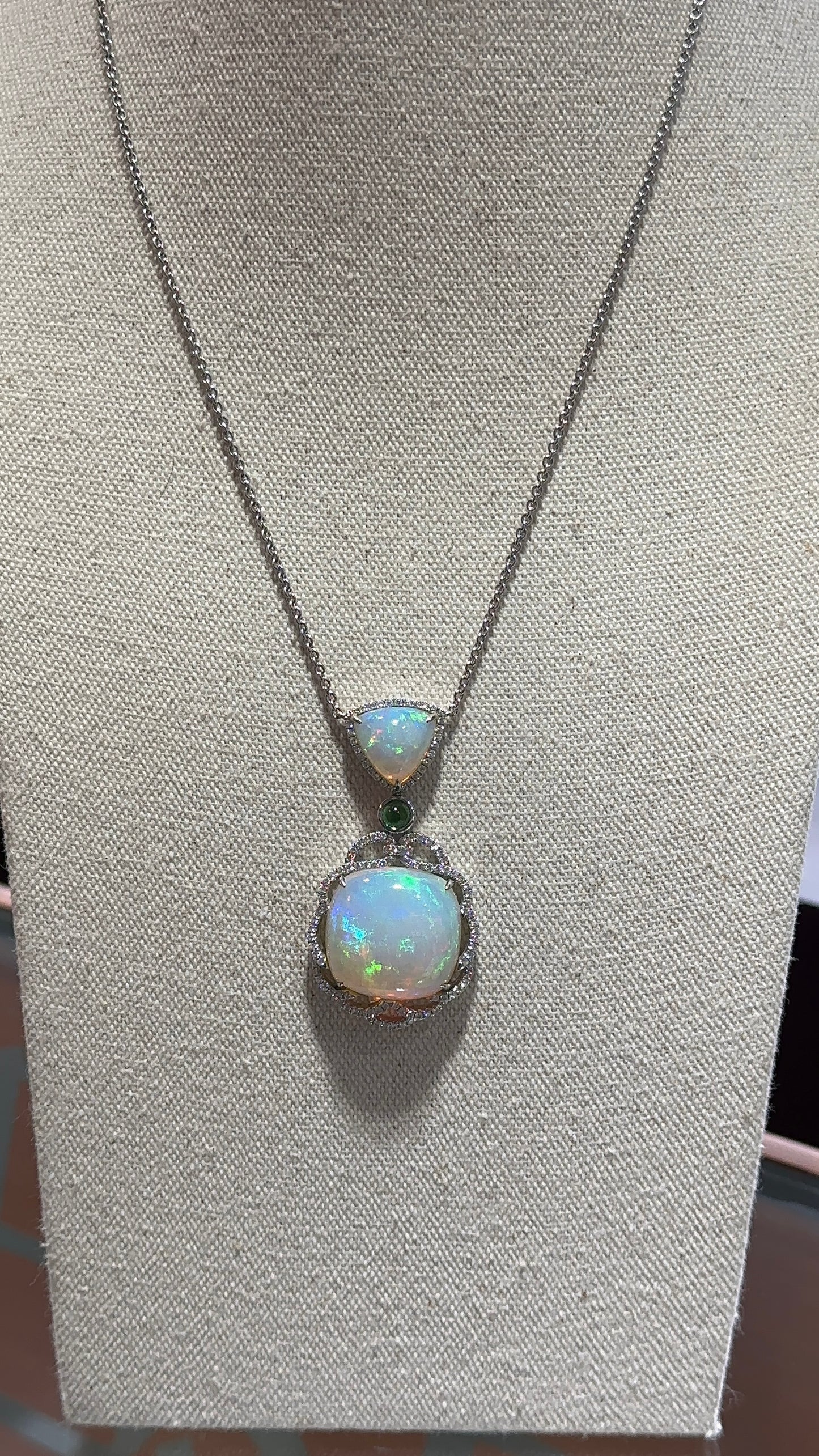 Estate Spark Opal and Diamond Pendnat Necklace