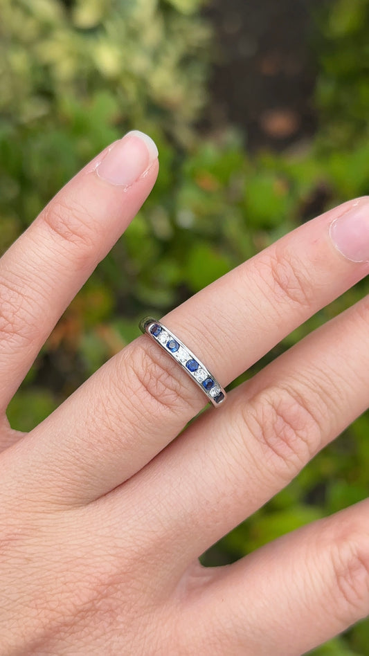 Estate Platinum Blue Sapphire and Diamond Band