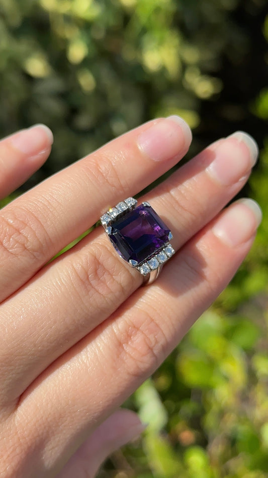 Estate Amethyst and Diamond Ring
