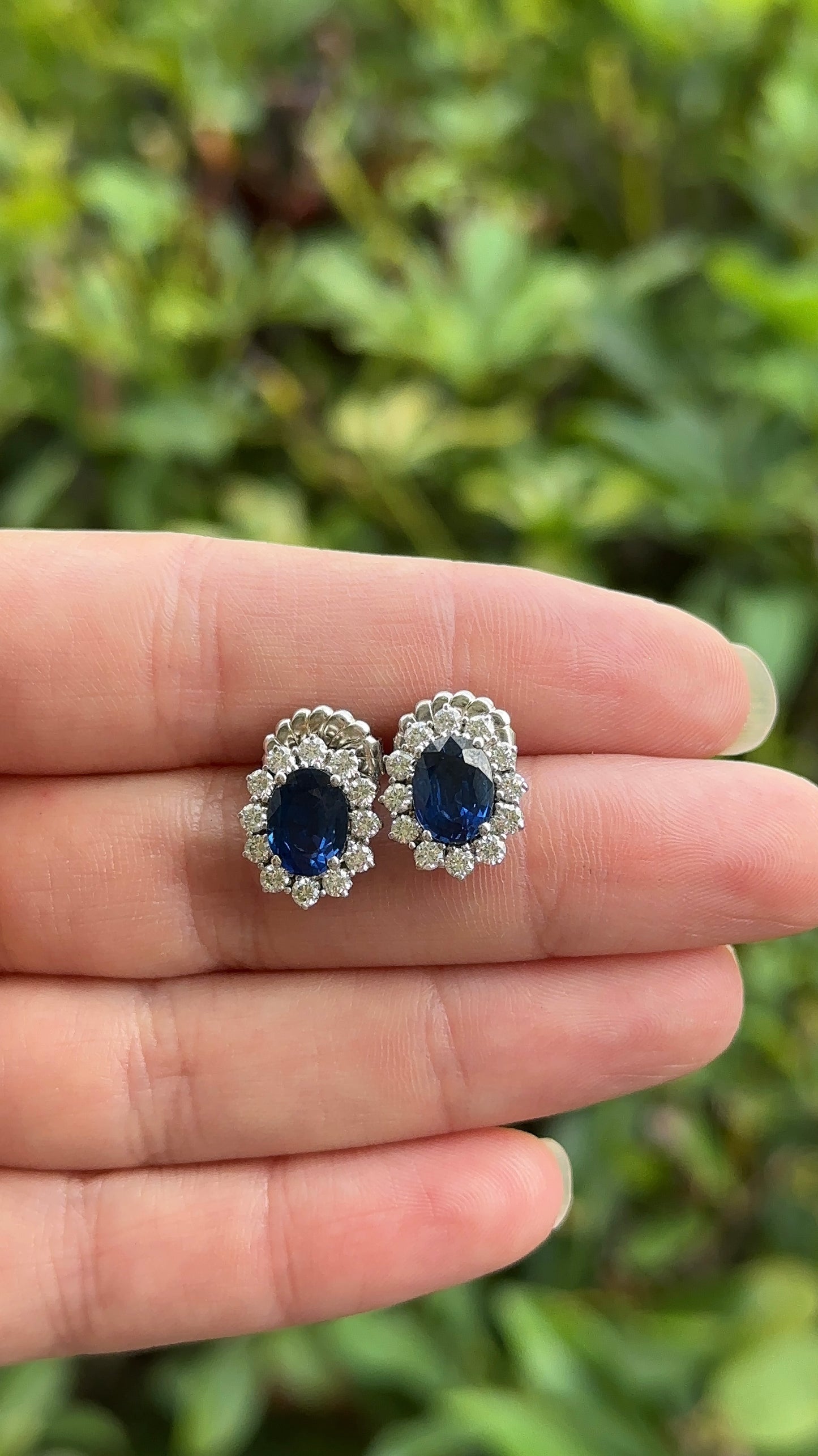 Estate Blue Sapphire and Diamond Studs