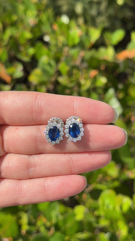 Estate Blue Sapphire and Diamond Studs