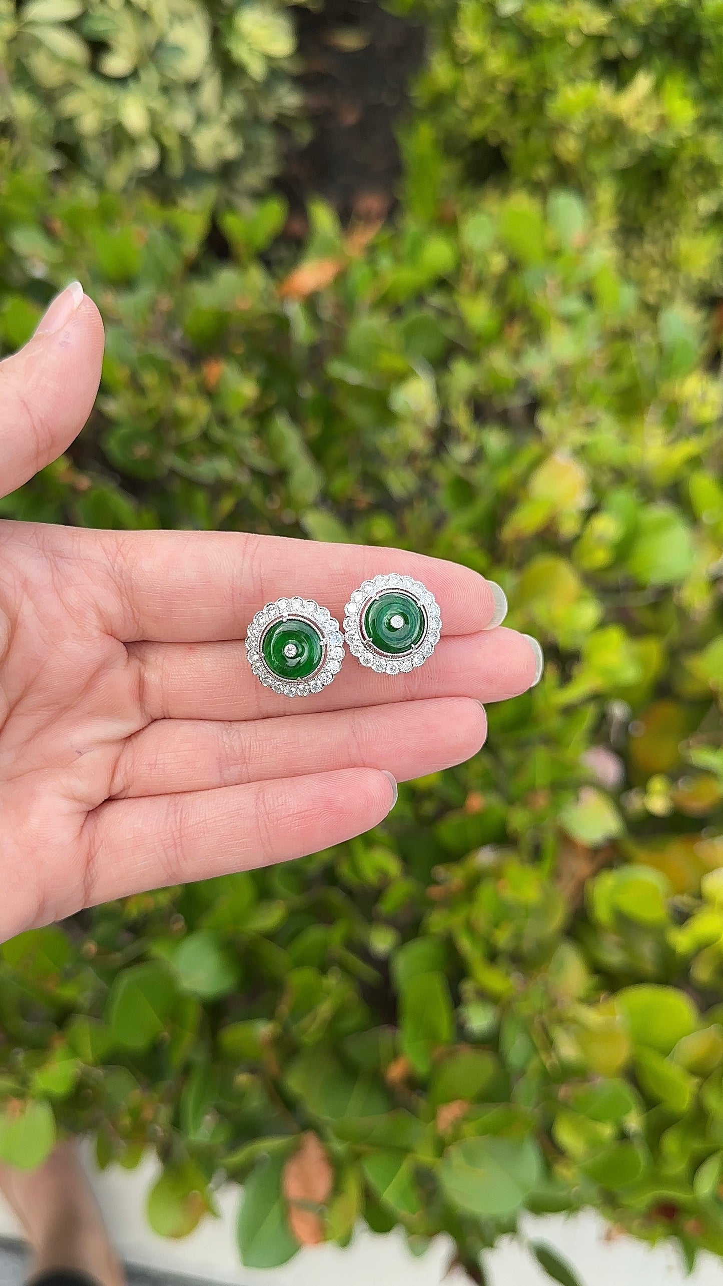 Estate Jade and Diamond Earrings