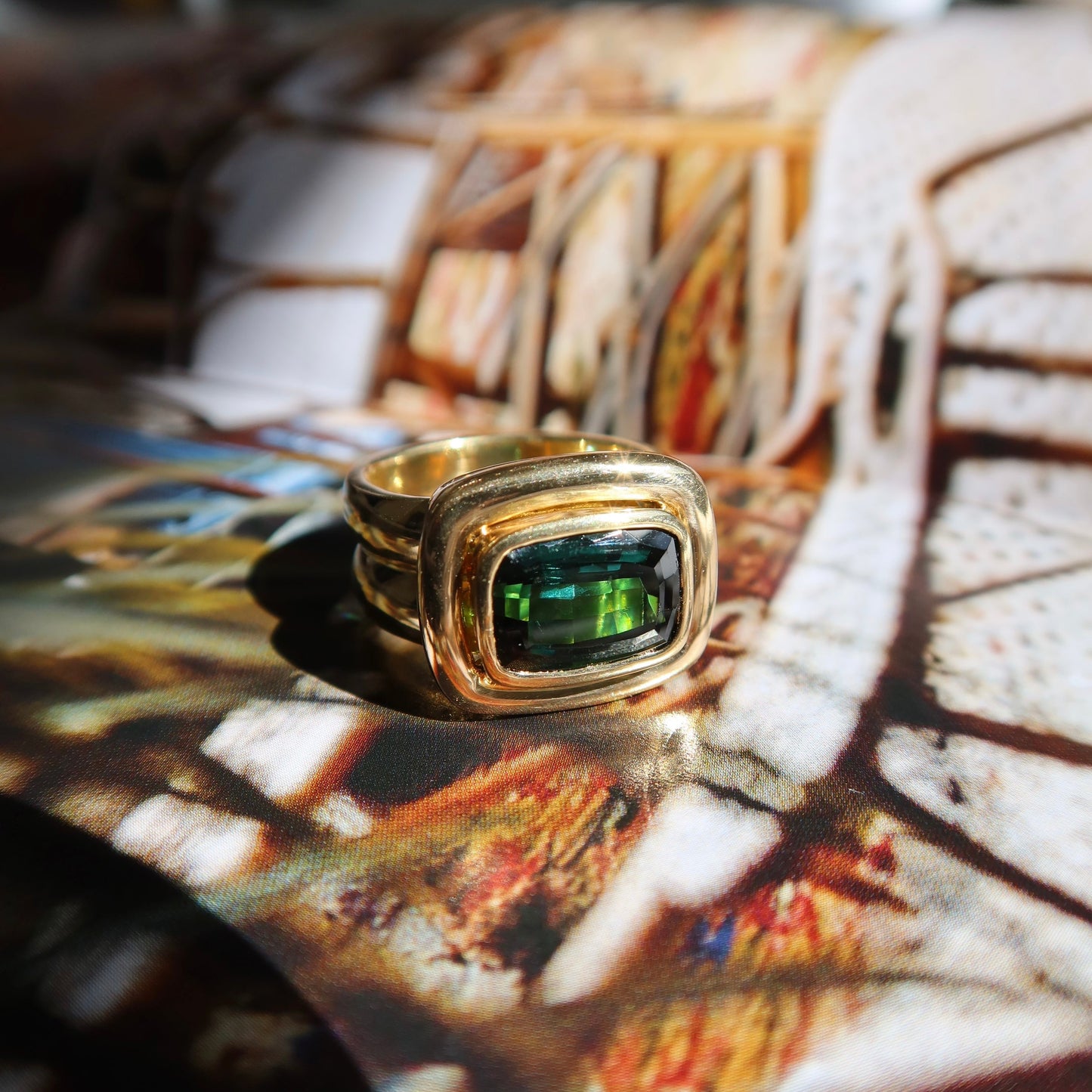 Vintage Green Tourmaline Bezel Cocktail Ring