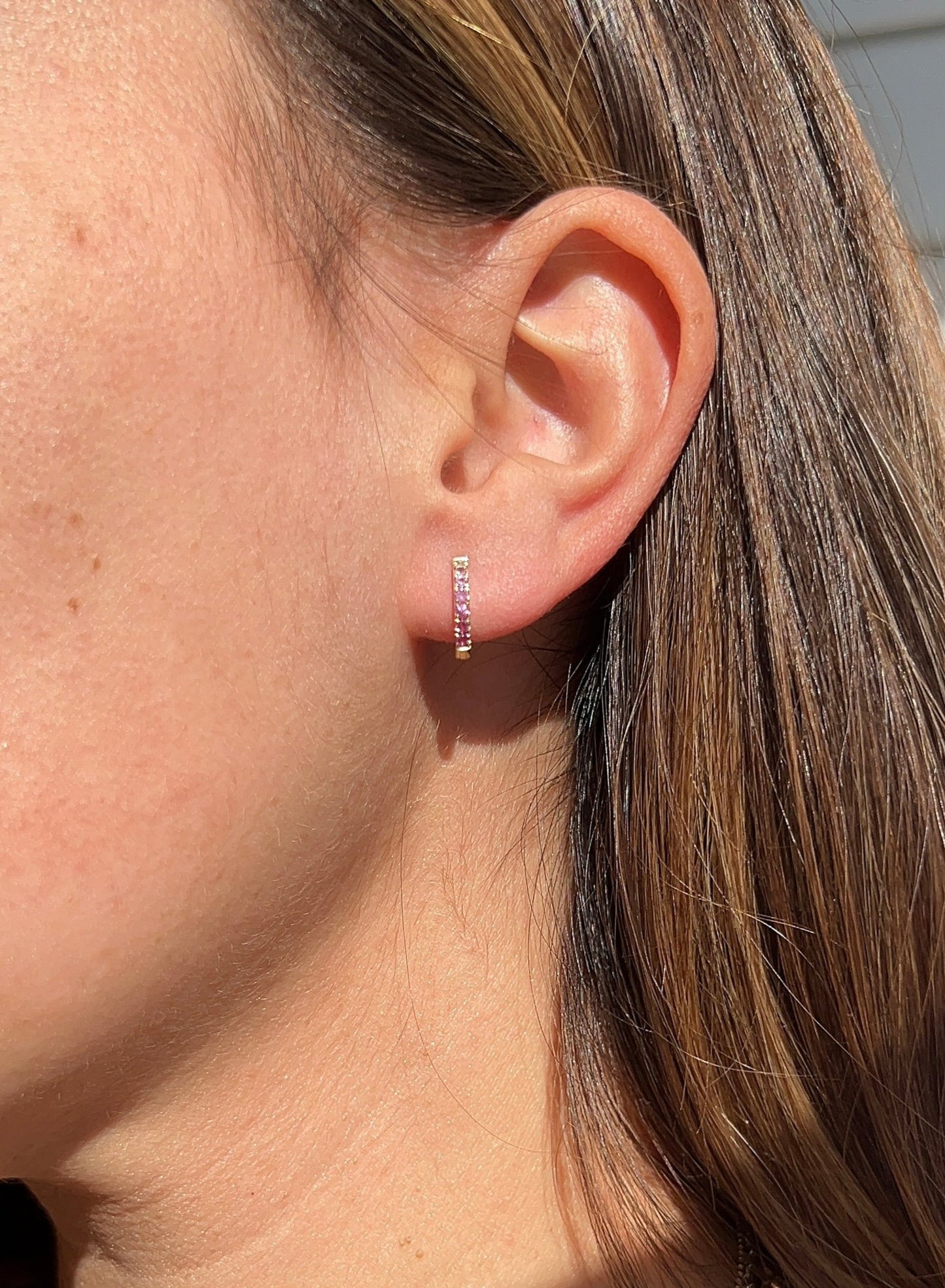 Ombre Pink Sapphire Mini Hoops