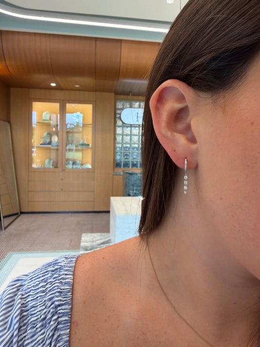 Mini Hoop Earrings with Four Diamond Drop