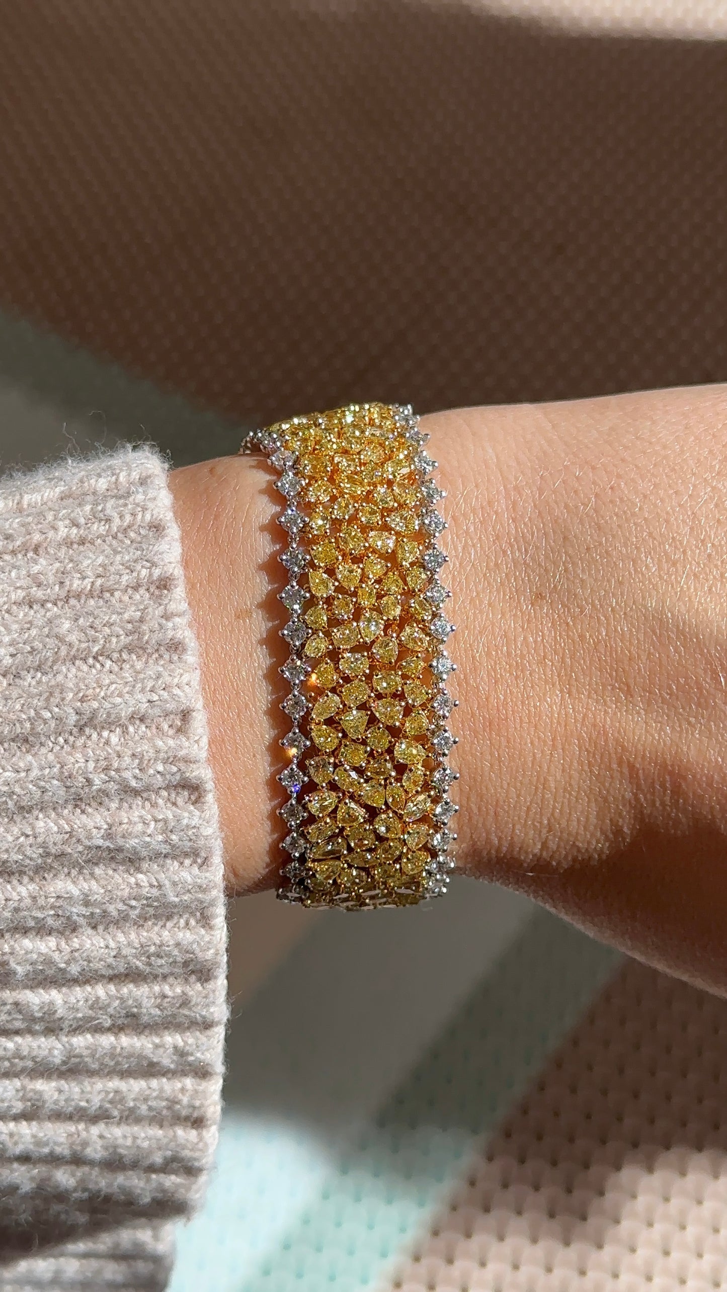 Yellow and White Diamond Fancy Shape Mesh Bracelet