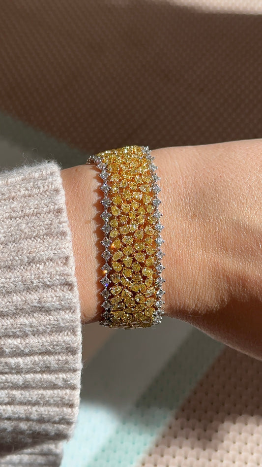 Yellow and White Diamond Fancy Shape Mesh Bracelet