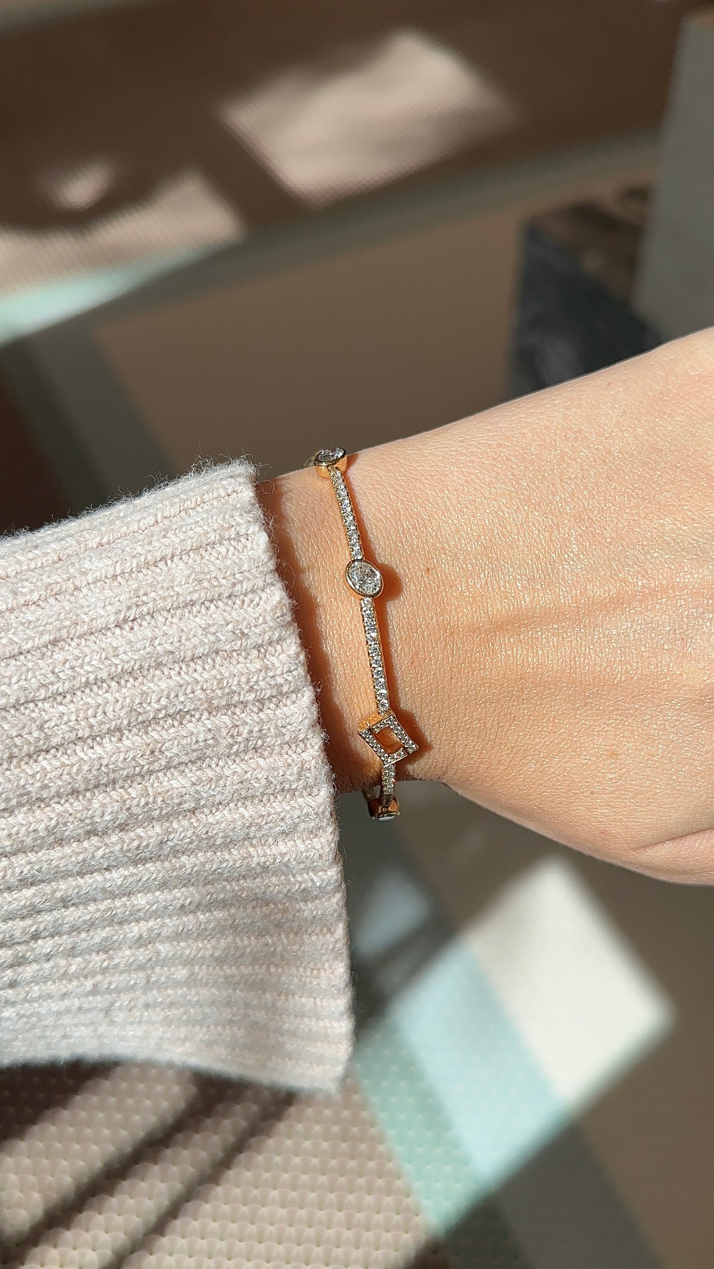 Rose Gold Bezel Oval Diamond Bangle