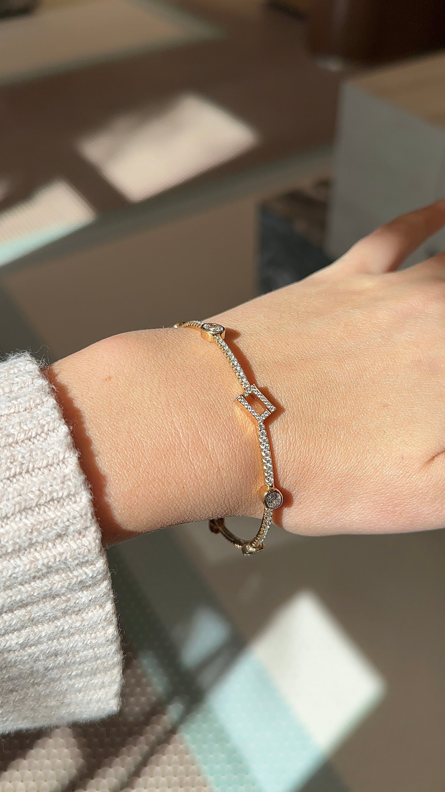 Rose Gold Bezel Oval Diamond Bangle