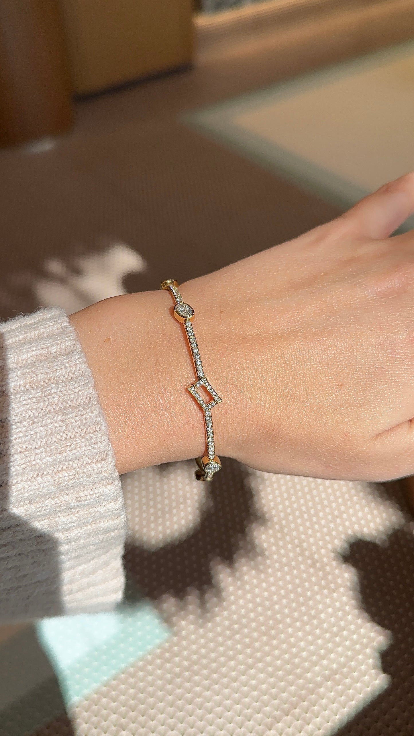 Yellow Gold Bezel Oval Diamond Bangle