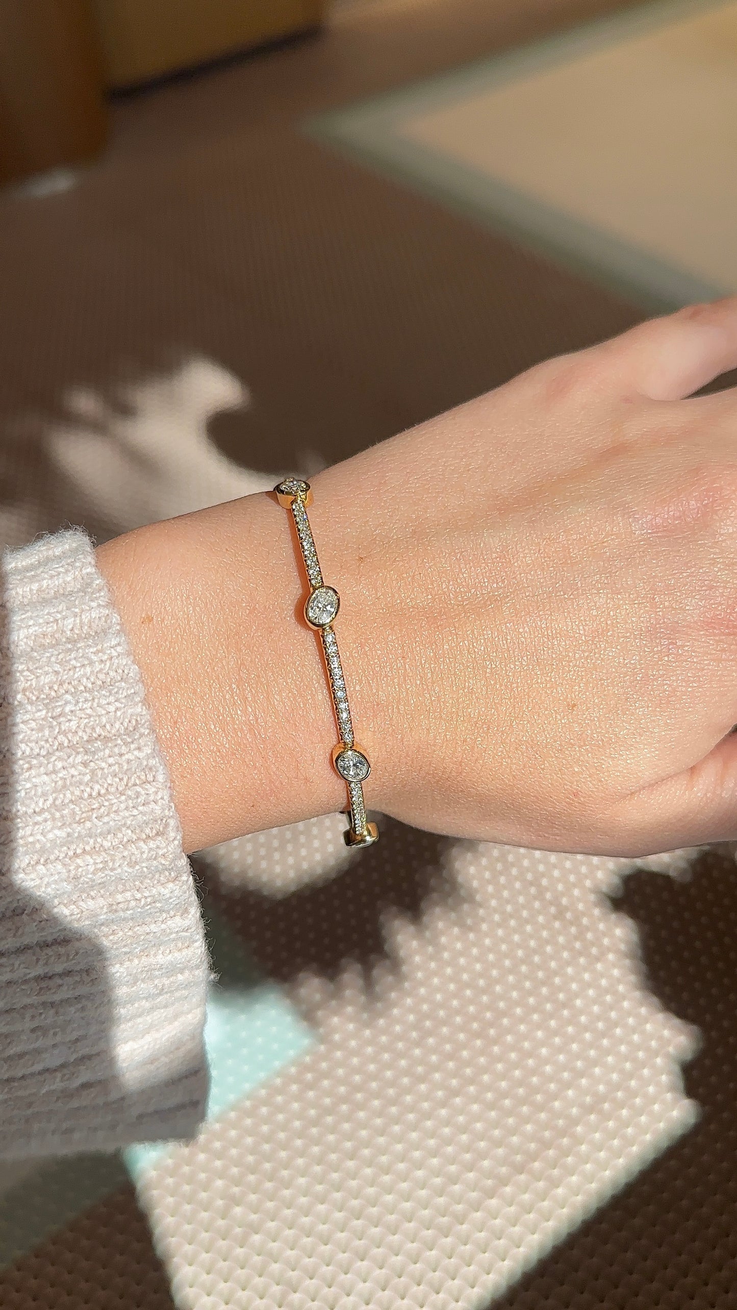 Yellow Gold Bezel Oval Diamond Bangle