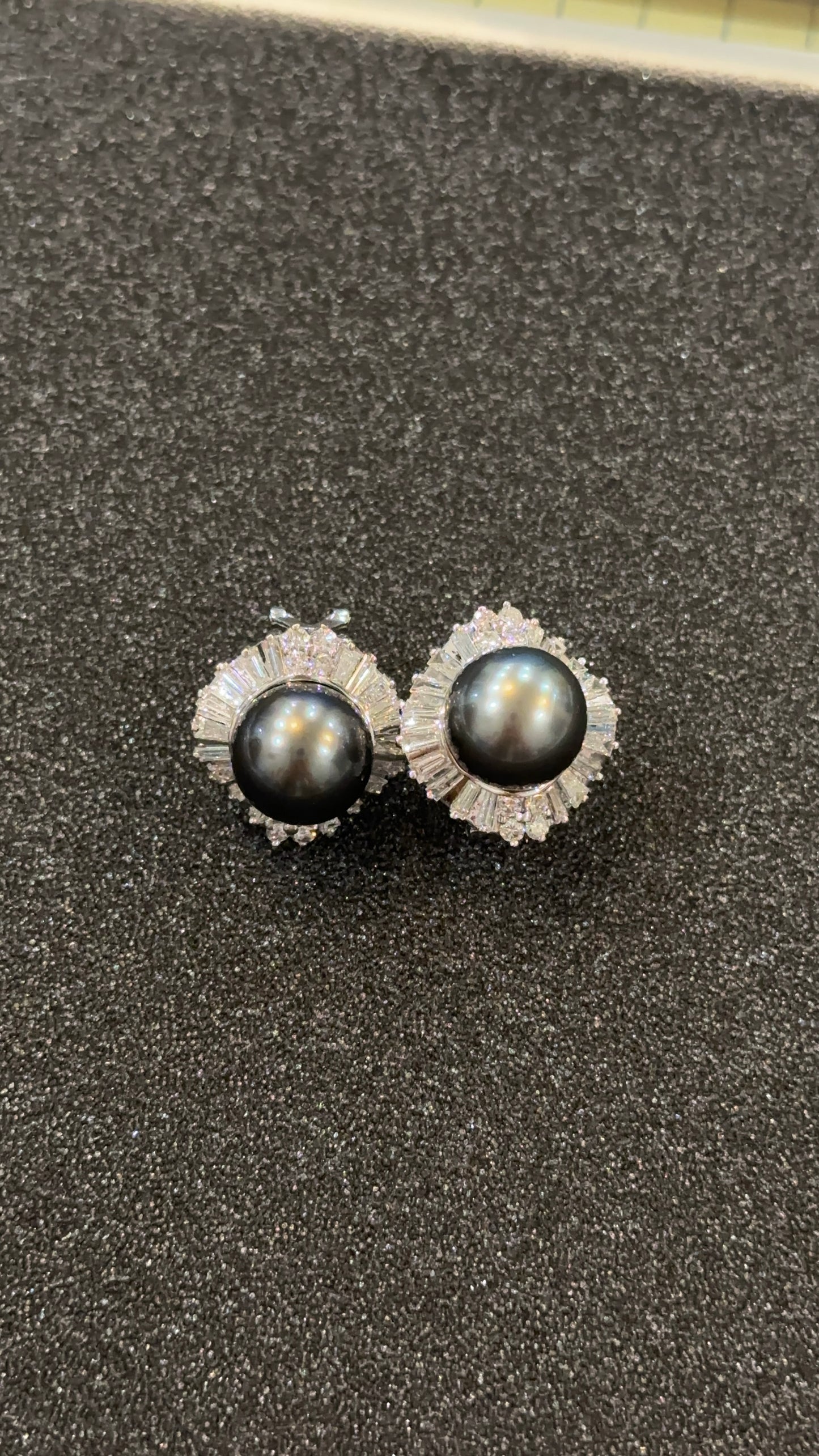 Vintage Black Pearl and Diamond Earrings
