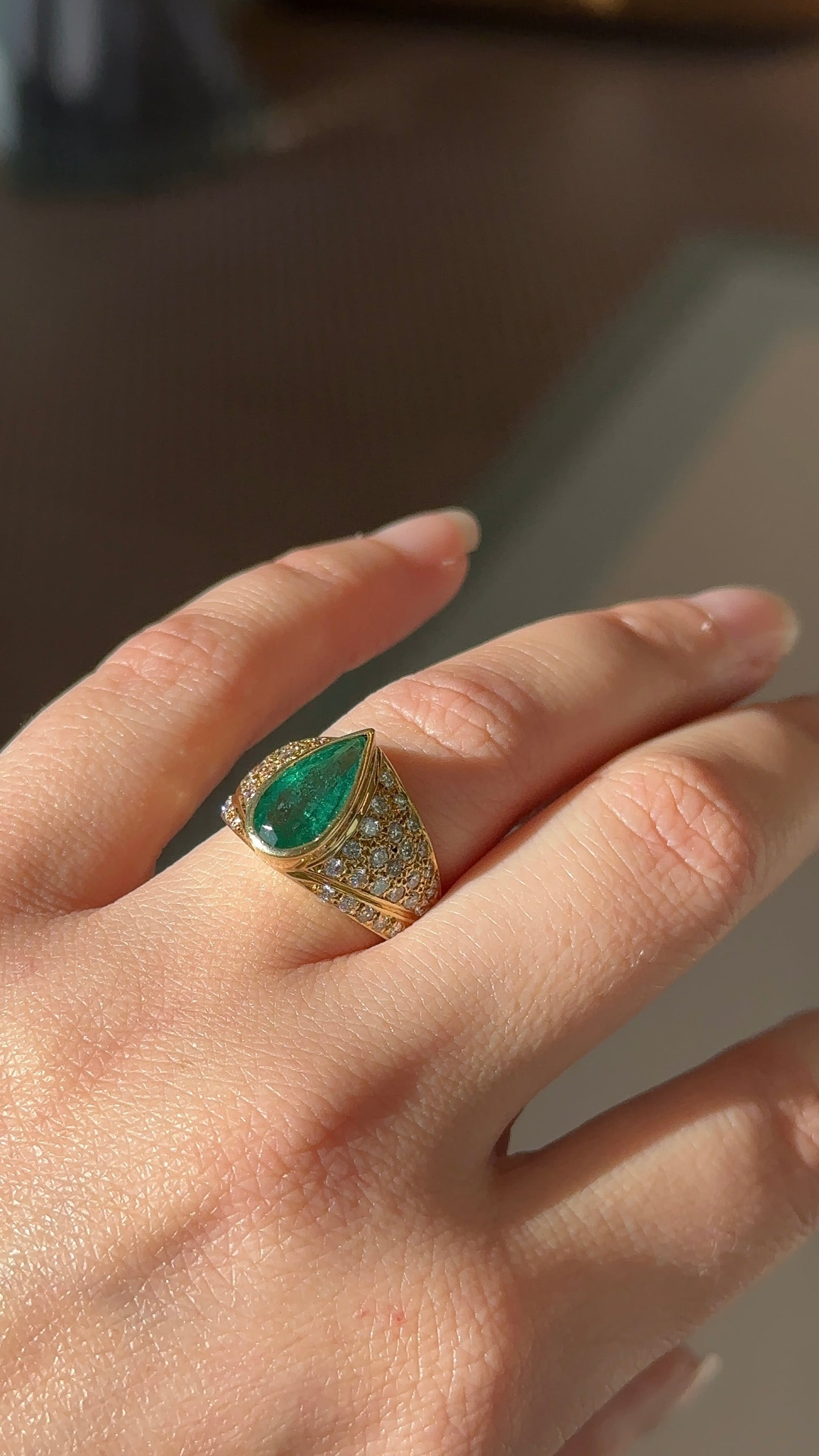 Vintage Pear Shape Emerald Ring