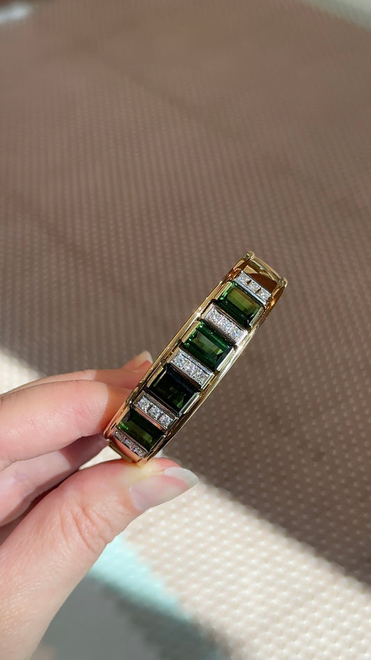 Estate Green Tourmaline and Diamond Bangle