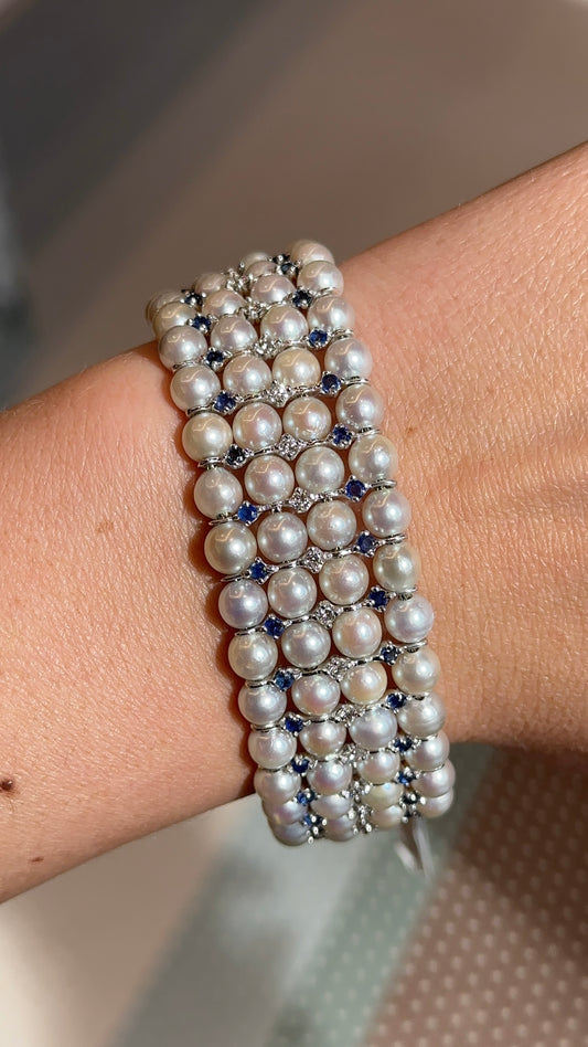 Estate Diamond, Blue Sapphire and Pearl Bracelet
