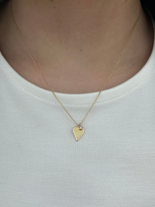 Bezel Diamond and Heart Necklace