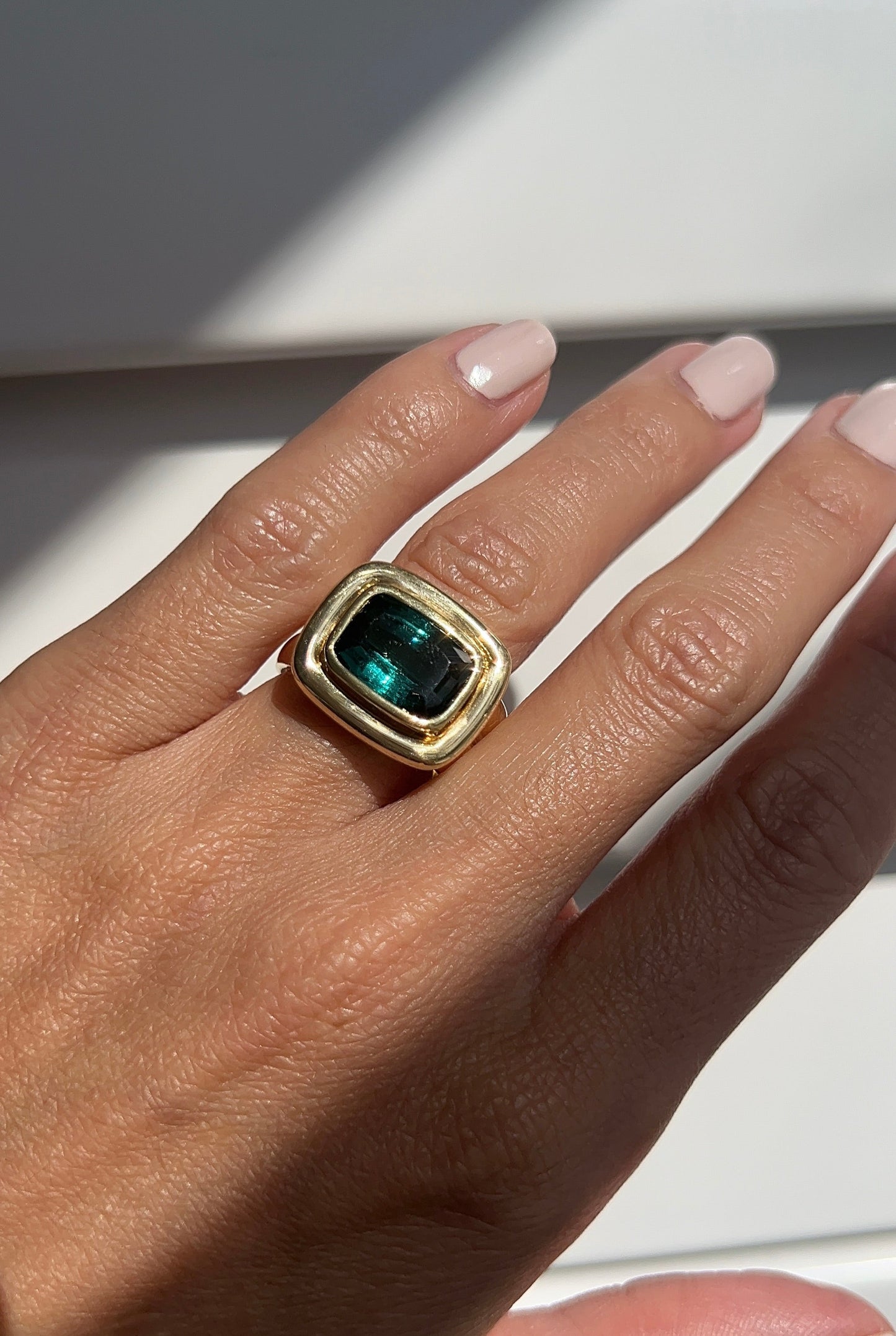 Vintage Green Tourmaline Bezel Cocktail Ring