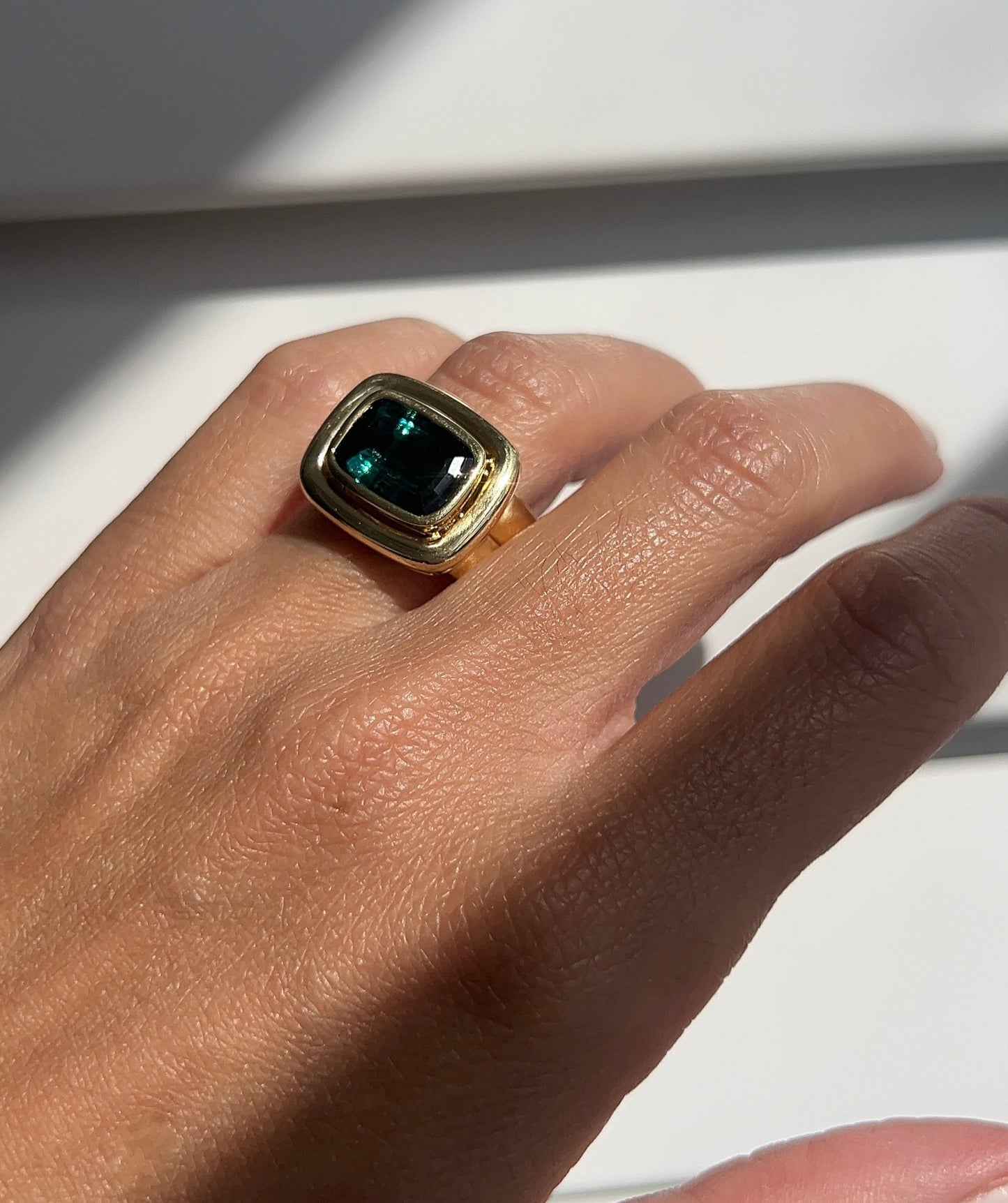 Vintage Green Tourmaline Bezel Cocktail Ring