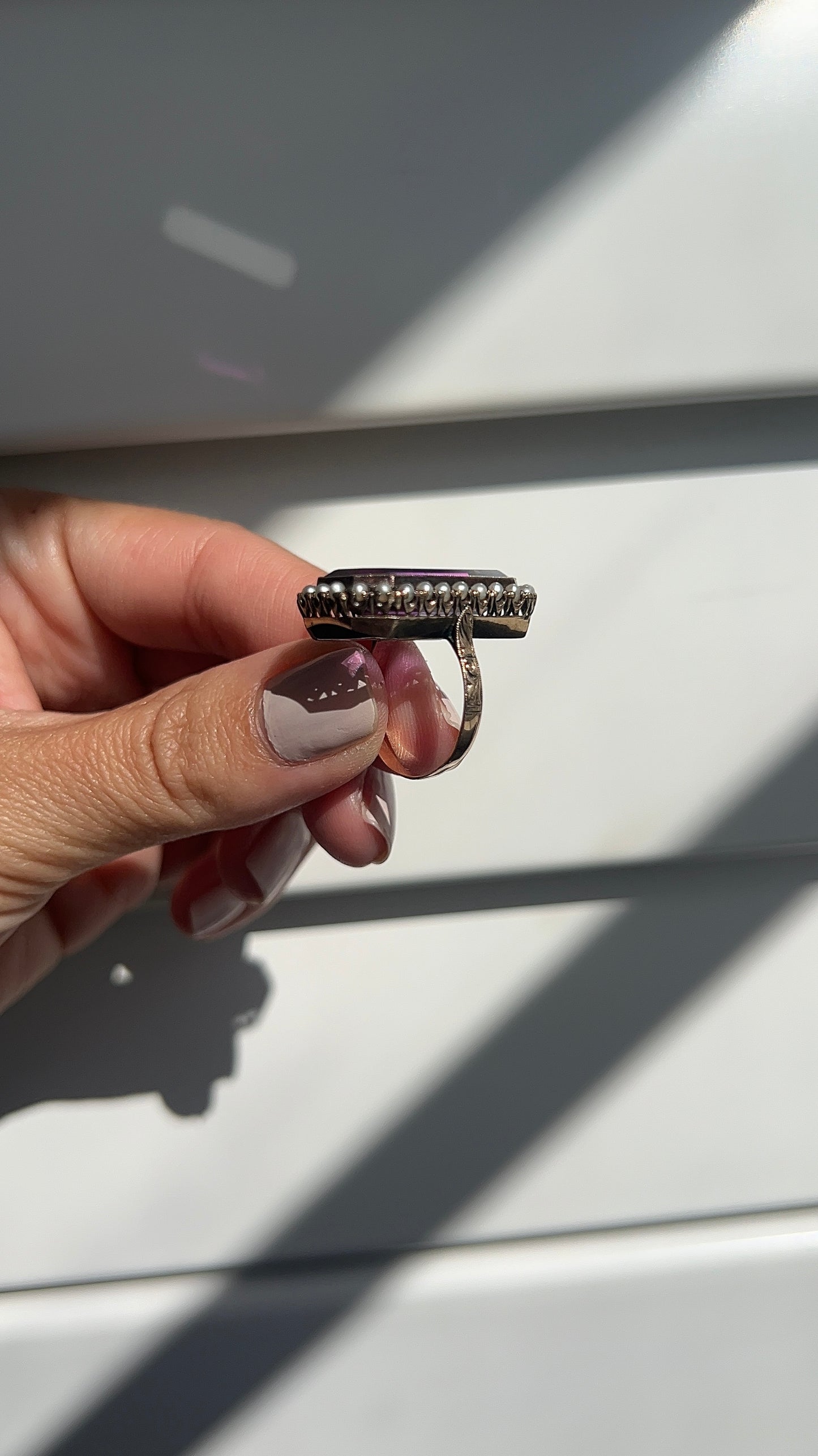 Vintage Pearl and Amethyst Cocktail Ring